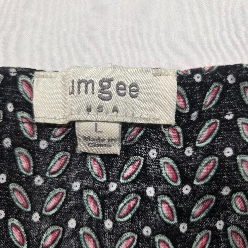 Umgee Boho Black Printed Dress Pink Trim Colorblock V Neck Embroidered Sleeves - Picture 4 of 16